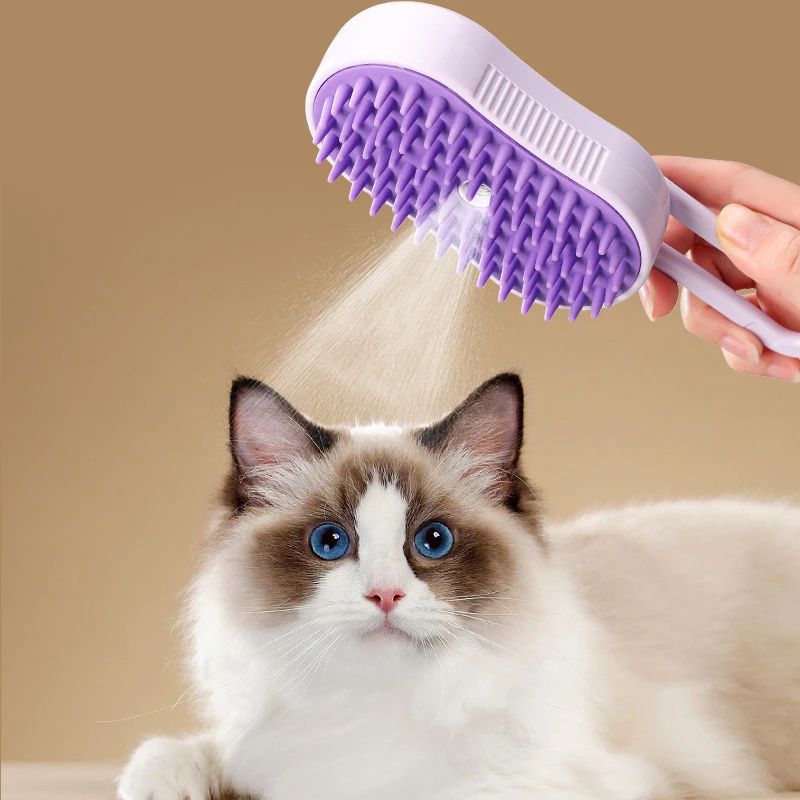 Steamy Brush Electric Spray Cat Hair Brush 3in1 Pet Hair Rem