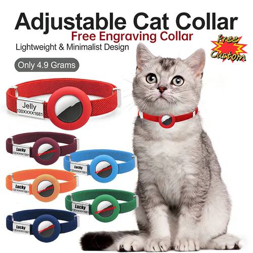 Fashion AirTag Cat Collar Elastic Customized Name Tag Tracke