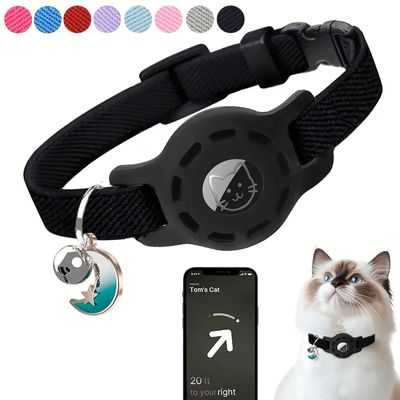 Fashion Airtag Pet Collar Elastic Nylon Puppy Cat Collar wit