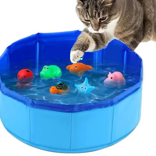 Foldable Dog Bath Swimming Pool Cat Pool Toy With Fish-Water