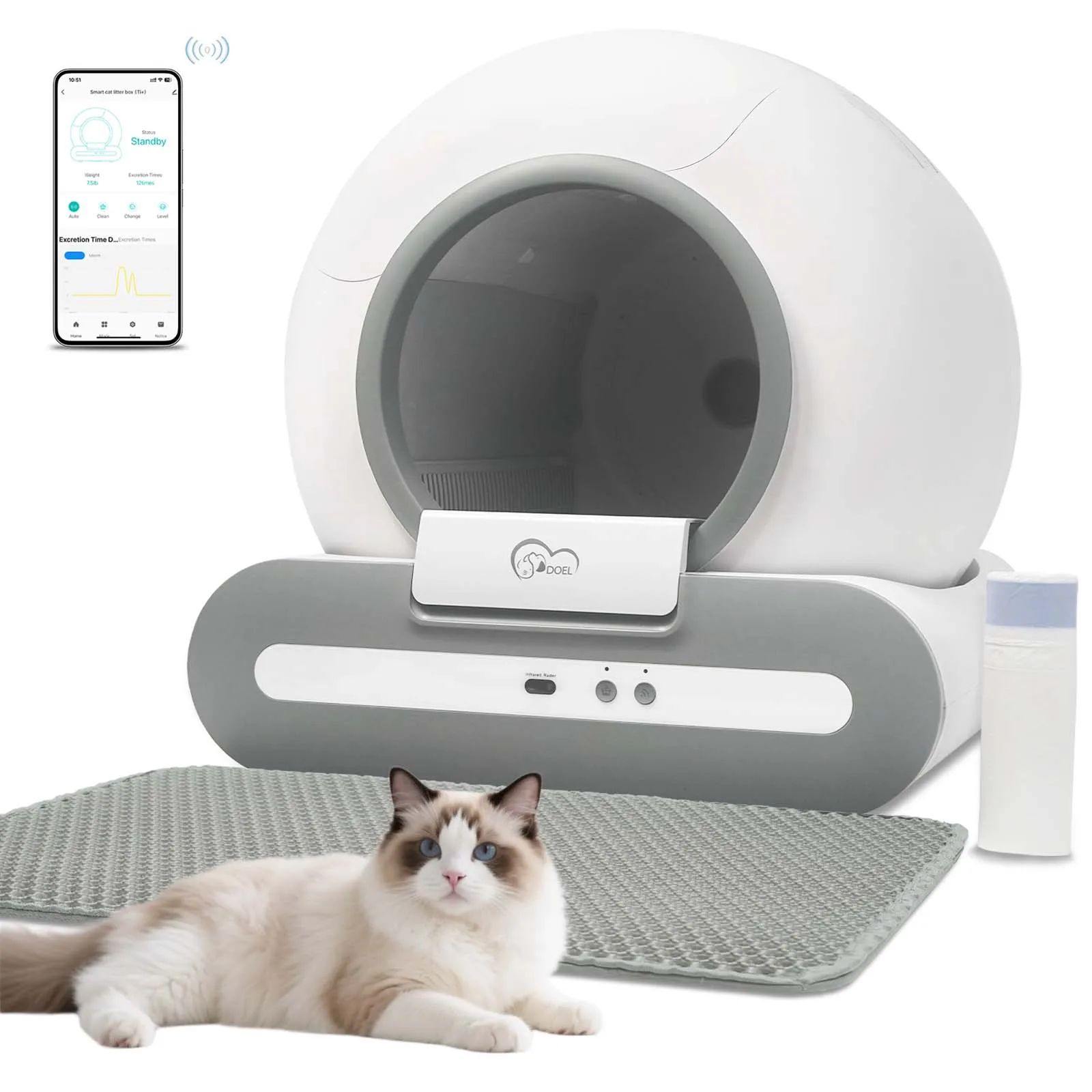 65L Self-Cleaning Cat Litter Box App Control, ONLY Supports
