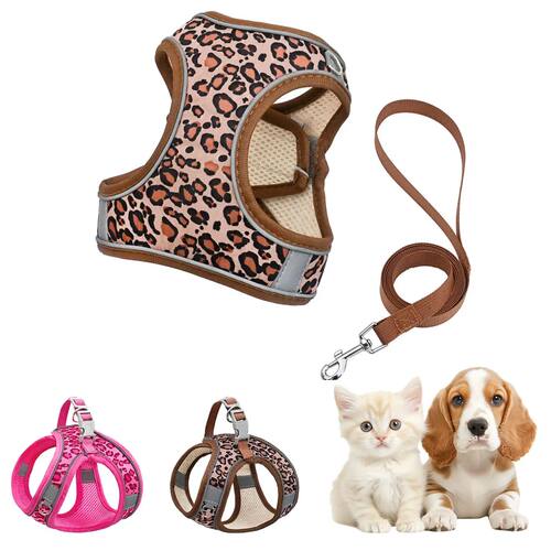 DH009-Leopard Print Pet Cat & Dog Harness, Vest Harness Brea