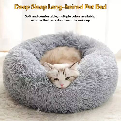 Soft Pet Cat Bed Pad Plush Warm Faux Fur Dog Calm Bed Donut