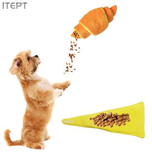 Plush Croissant Dog Toy, Interactive Squeaky Treat Dispensin