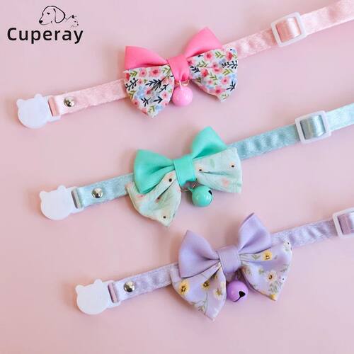 Bow Pet Collar, Cat Dog Collar Macaron Bell Safety Buckle Gr