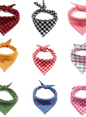 Classic Plaid Dog Bandana Bibs Pet Cat Scarf Triangular Head