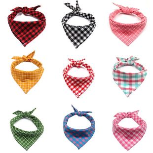 Classic Plaid Dog Bandana Bibs Pet Cat Scarf Triangular Head