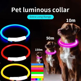 PVC LED Fiber Optic Dog Collar, USB Rechargeable Night Safet