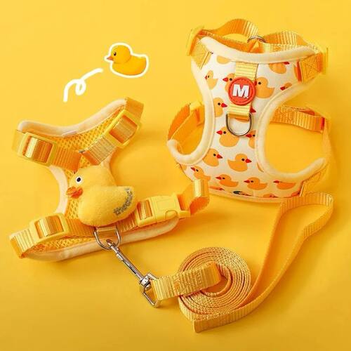 Cartoon Duck Dog Harness and Leash Set Puppy Collar Strap Pe