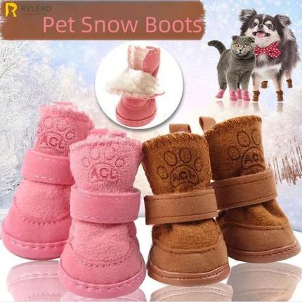 4Pcs Pet Snow Boots Thickened Plush Warm Cotton Non-slip Sho