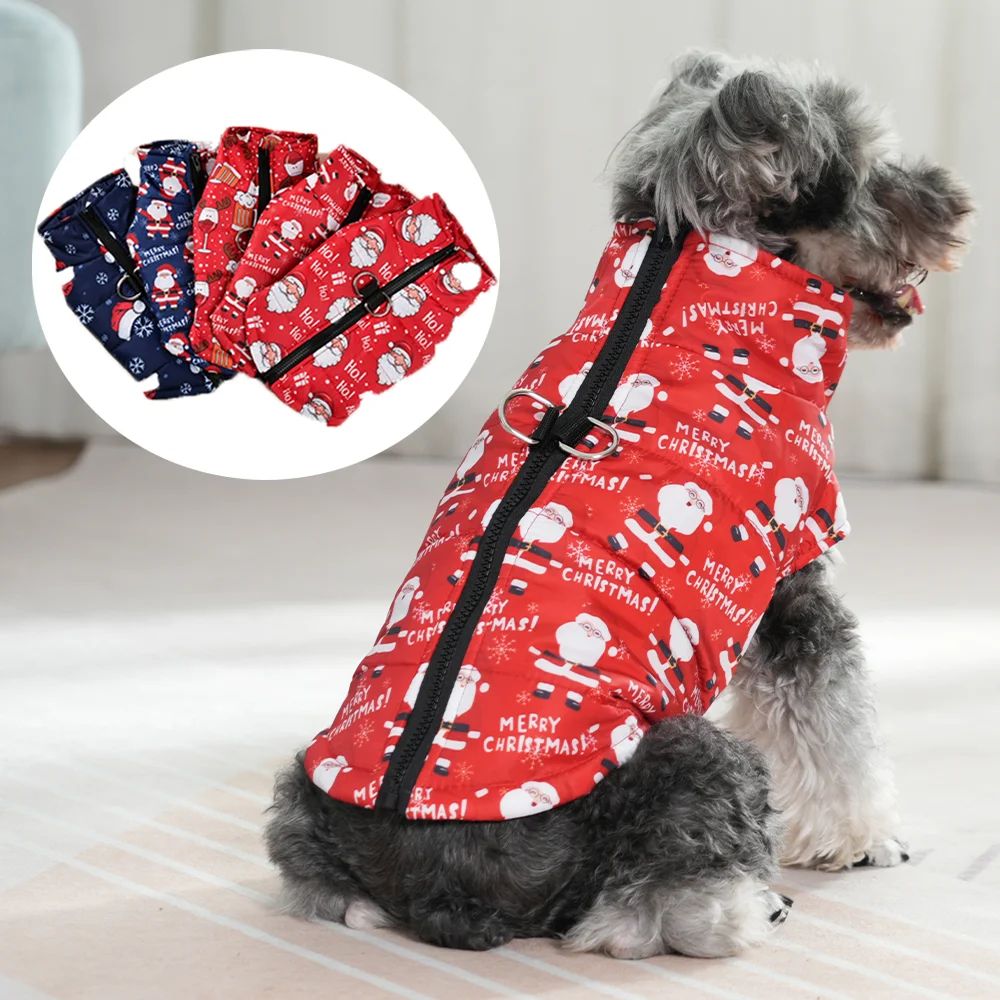 Warm Pet Jacket For Winter Christmas Dog Coat With D-ring Cu