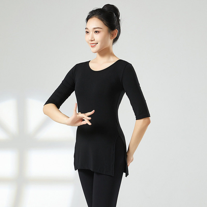 舞蹈练功服女成人现代舞中袖宽松上衣开叉形体教师基训古典民族