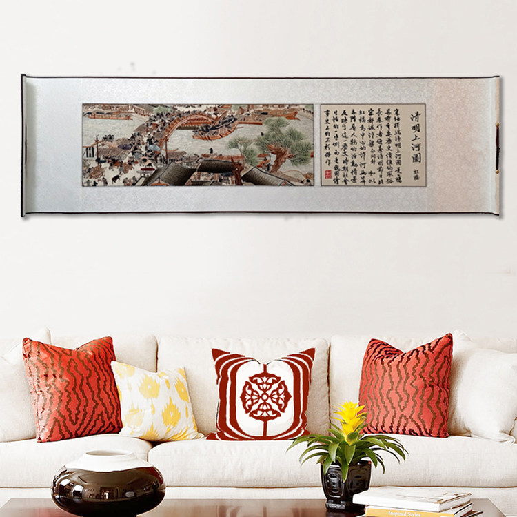 汴绣 虹桥 清明上河图 软裱卷轴 河南开封经典手工艺品