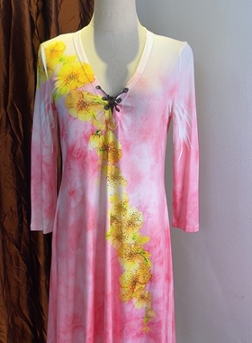 美国制：印花免烫水洗七分袖显瘦印花连衣裙sml衣长85-90