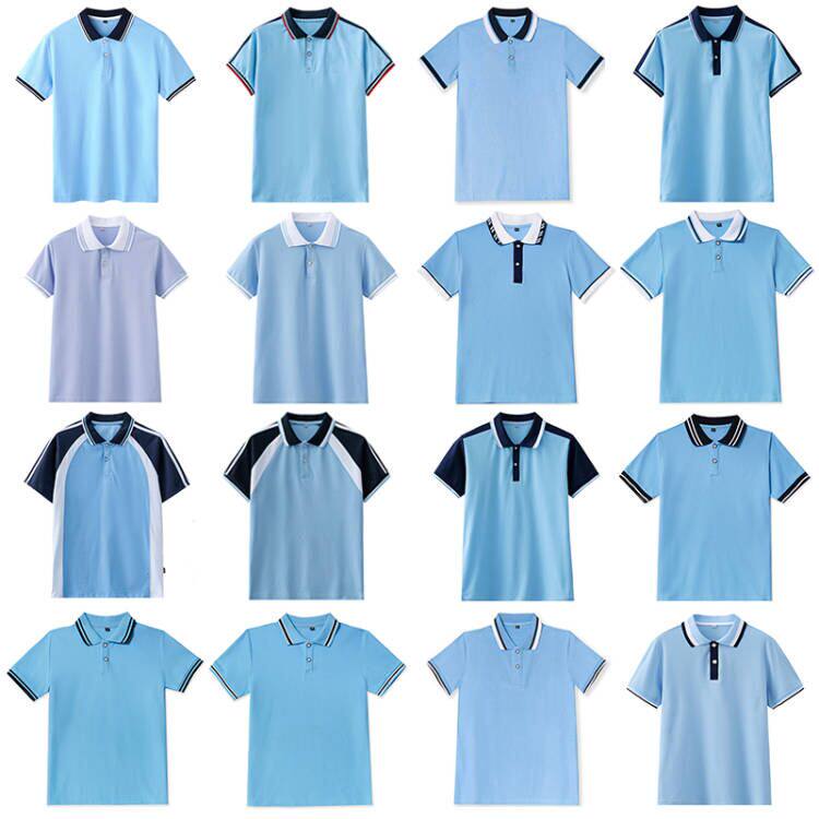夏季中学生校服套装高中短袖T恤运动服初中生蓝白班服绿色POLO衫