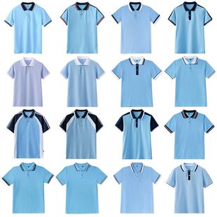 夏季中学生校服套装高中短袖T恤运动服初中生蓝白班服绿色POLO衫