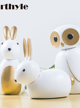 金色兔子可爱风儿童房树脂工艺品