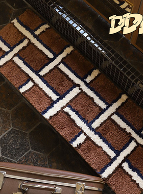 DDD 客厅沙发中古地毯卧室簇绒条纹棕色床边毯复古巧克力植绒地垫