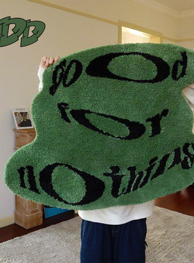 DDD美式植绒潮流地毯绿色簇绒可机洗卧室床边毯防滑客厅地垫ins风