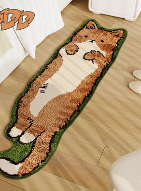 DDD可爱猫咪植绒地毯卡通猫猫卧室防滑床边毯儿童房异形毛绒毯ins