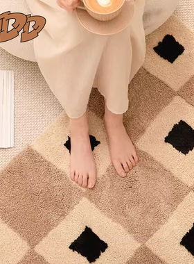 DDD 奶油风植绒地毯客厅复古簇绒焦糖色长地垫卧室轻奢床边毯高级