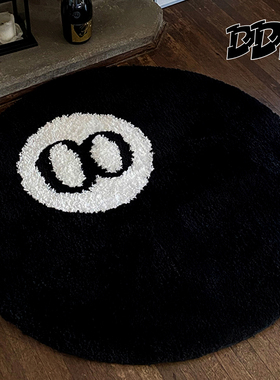 DDD黑色8桌球潮流圆地毯客厅沙发卡通台球地垫卧室耐脏植绒床边毯