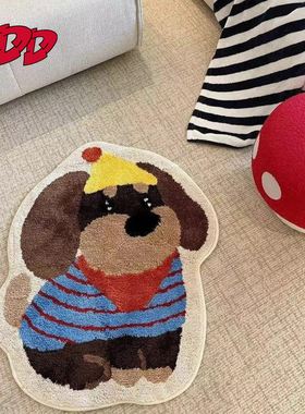 DDD 卡通憨憨小狗浴室植绒地毯客厅装饰小地垫卧室簇绒可爱床边毯
