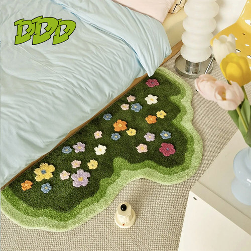 一方花园森系植绒床边地毯可机洗