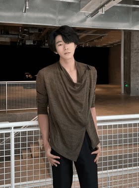 夏季韩系松弛感堆堆领防晒罩衫长袖纯色打底百搭休闲男款纯色轻薄