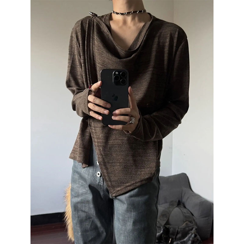 夏季美式高级感微透肌理垂感罩衫 堆堆领不对称下摆男女百搭外搭图片
