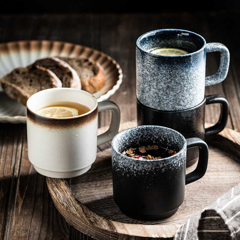 日式陶瓷杯子带手柄茶水杯复古咖啡杯奶茶杯马克杯办公杯家用茶杯