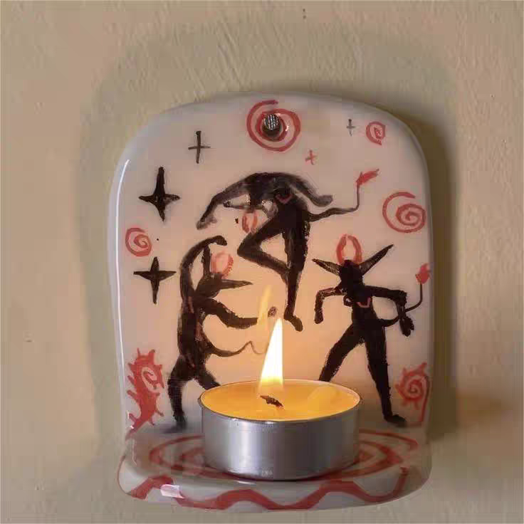 thumbnail for Vintage hand-painted ceramic candle holder Aromatherapy base wall decoration niche friends gifts Ambiance decorating tavern