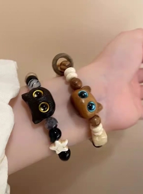 复古情侣可爱手工串珠小猫咪手链学生党情侣闺蜜礼物甜美气质手绳