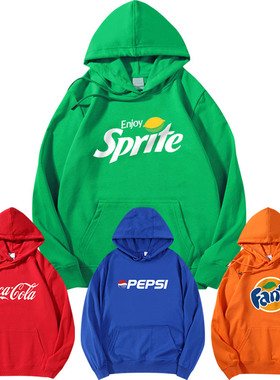 绿色雪碧卫衣青少年帅气加绒个性可乐衣服潮流洋气学生运动会服装