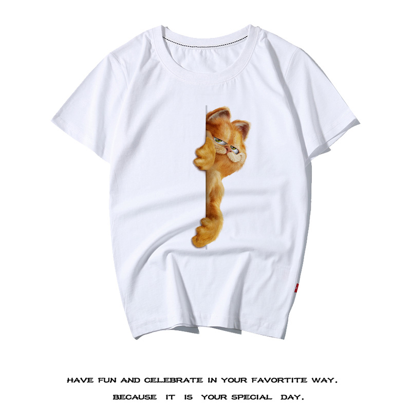 大橘猫小清新T恤纯棉卡通躲猫猫衣服大肥猫动漫夏装加菲猫夏短袖t