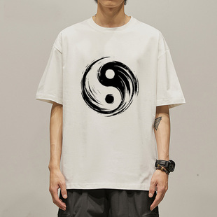 中国风功夫八卦图短袖阴阳太极T恤男夏季情侣装上衣早晨运动衣服