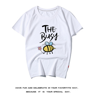 学生韩风男女潮牌上衣T恤短袖 卡通BUSY童趣忙碌 小蜜蜂潮流T恤衫