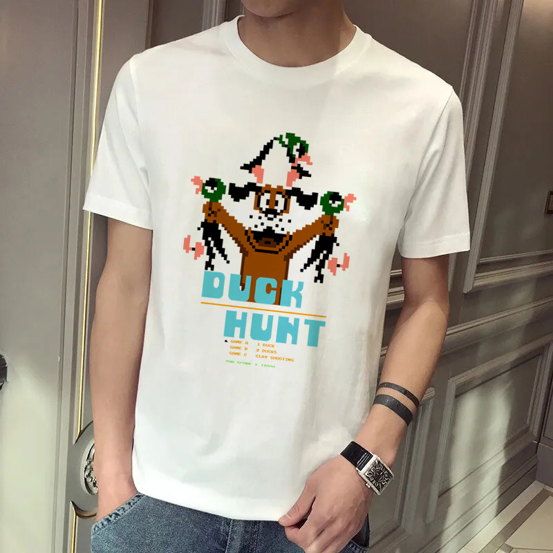 打鸭子联名T恤夏季创意轻薄半截袖FC怀旧像素风短袖衣服纯棉上衣