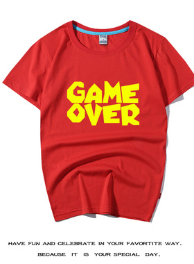 字母GAME OVER夏个性红色衣服流行短袖日系2021马里奥游戏结束T恤