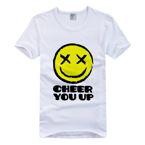 夏季日常潮流黄色叉叉眼睛笑脸T恤休闲宽松字母cheer you up短袖T