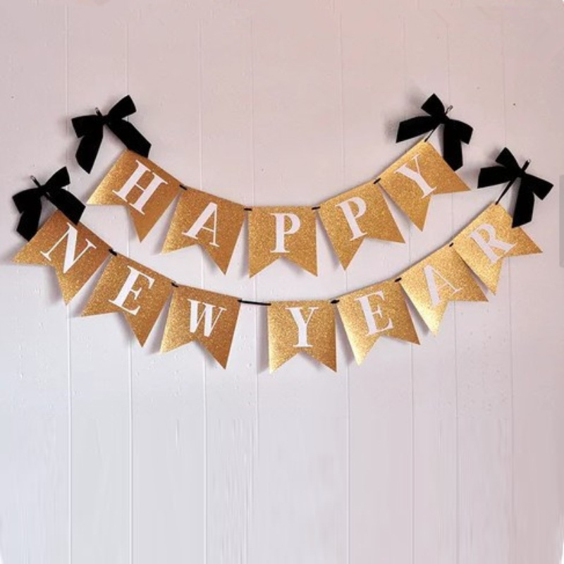 燕尾闪粉新年聚会装饰拉花摆件元旦节幼儿园商场布置横幅用品