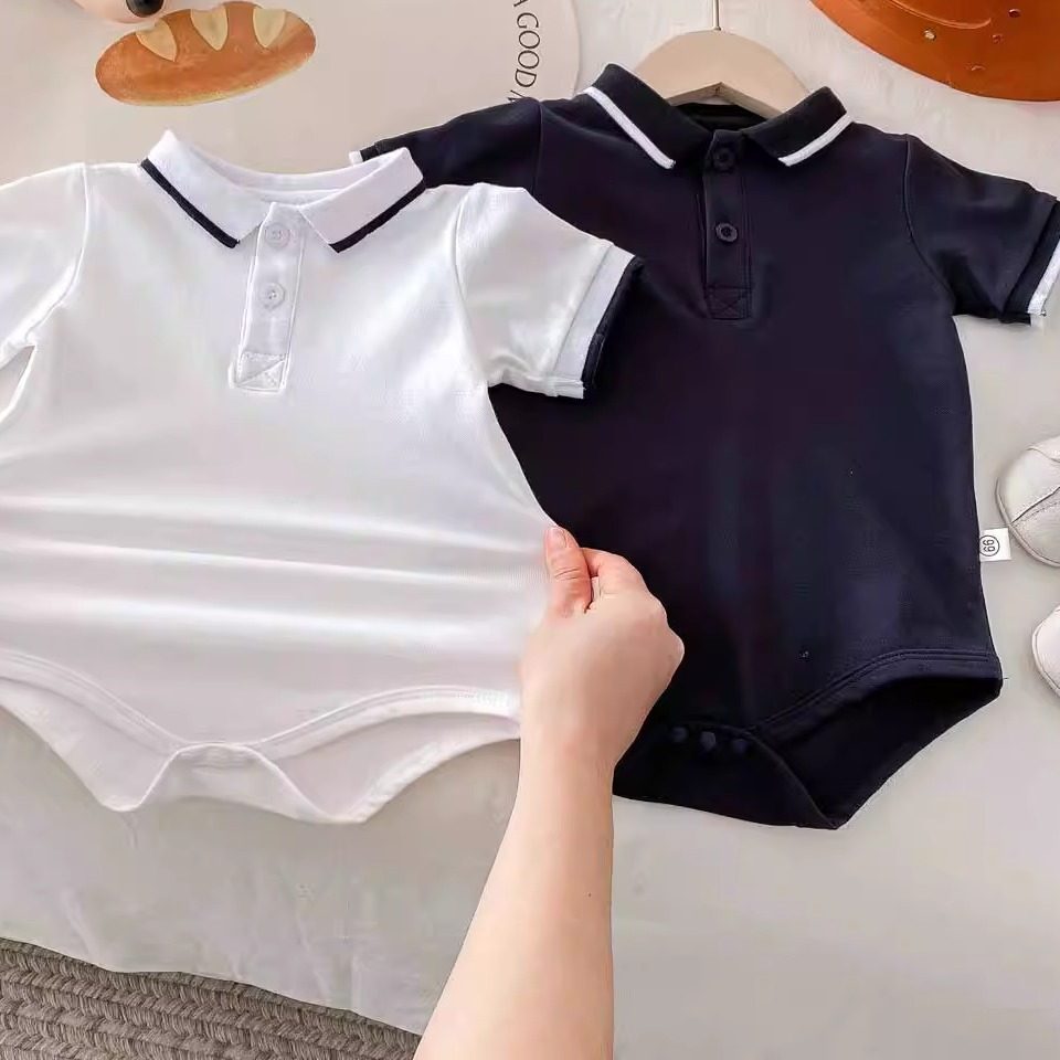 男童衣服夏季短袖Polo衫包屁哈衣婴儿连体衣宝宝翻领周岁棉质爬服