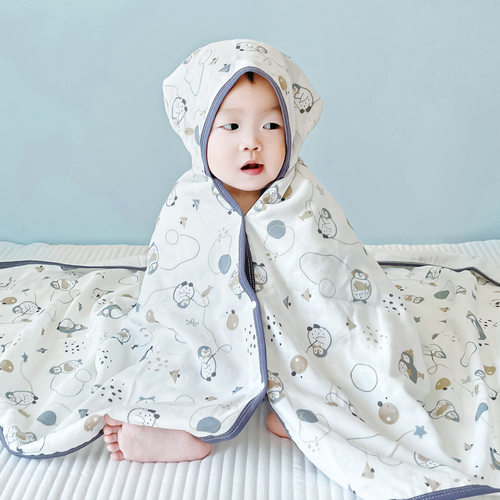 竹棉纱布抗菌婴儿带帽斗篷浴巾新生超软吸水纱巾儿童可穿宝宝连帽