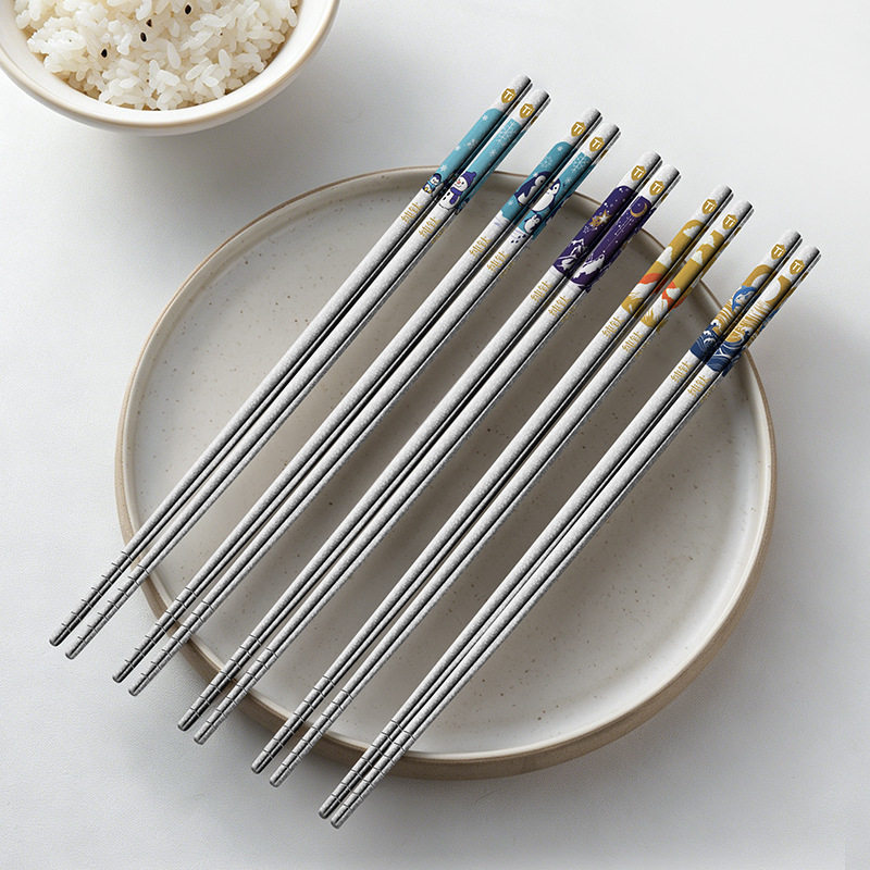 新品纯钛筷子创意彩绘图案家用分餐筷便携一人一筷冰花质感钛餐具