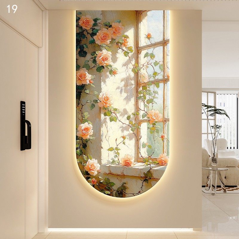 奶油风玫瑰花卉玄关装饰画假窗户走廊过道挂画拱形入户门带灯壁画,家居饰品,现代装饰画,淘宝优惠券,粉丝福利购,淘宝优惠卷