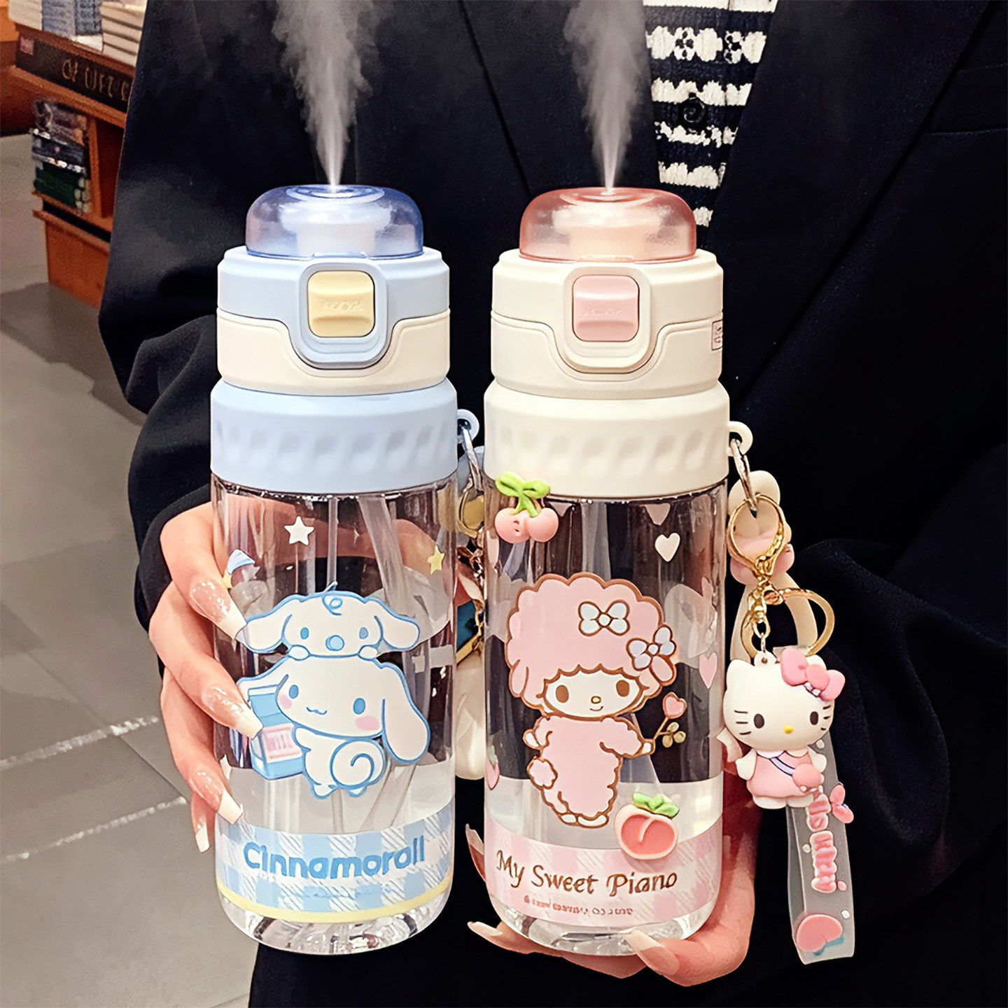 夏日水杯女生高颜值三丽鸥喷雾杯儿童学生上学便携大容量吸管杯子