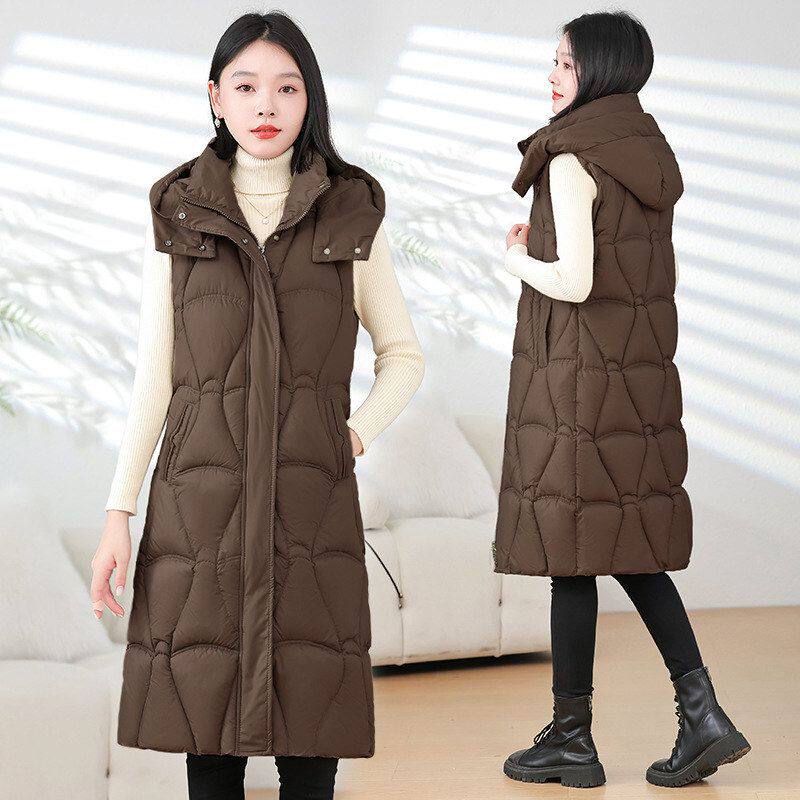 棉马甲中长款2025新款女秋冬羽绒棉连帽百搭无袖坎肩韩版棉服背心