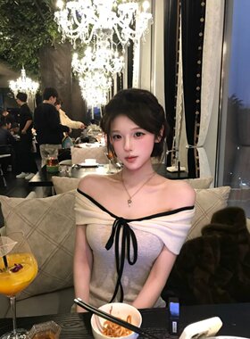 法式白色一字肩洋装女夏季生日穿搭性感纯欲气质修身包臀长裙子
