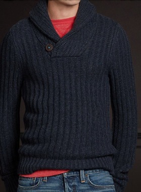 人手一件 海鸥hol*ister 秋冬 超经典帅气 青果领毛衣 男L735