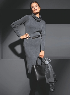 特 德国品质 秋冬 奢侈真SI+YANG绒  高领针织连衣裙 女S435